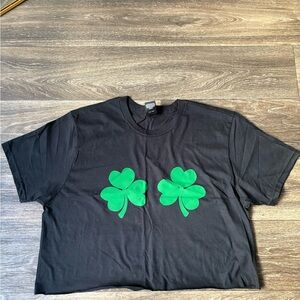 St. Pattys Day Black crop top with Green Shamrocks